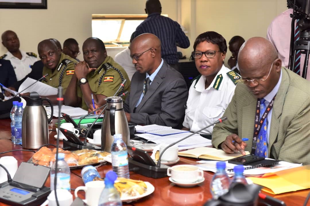 Top officials from the Ministry of Internal Affairs lsitening to their minister's presentation